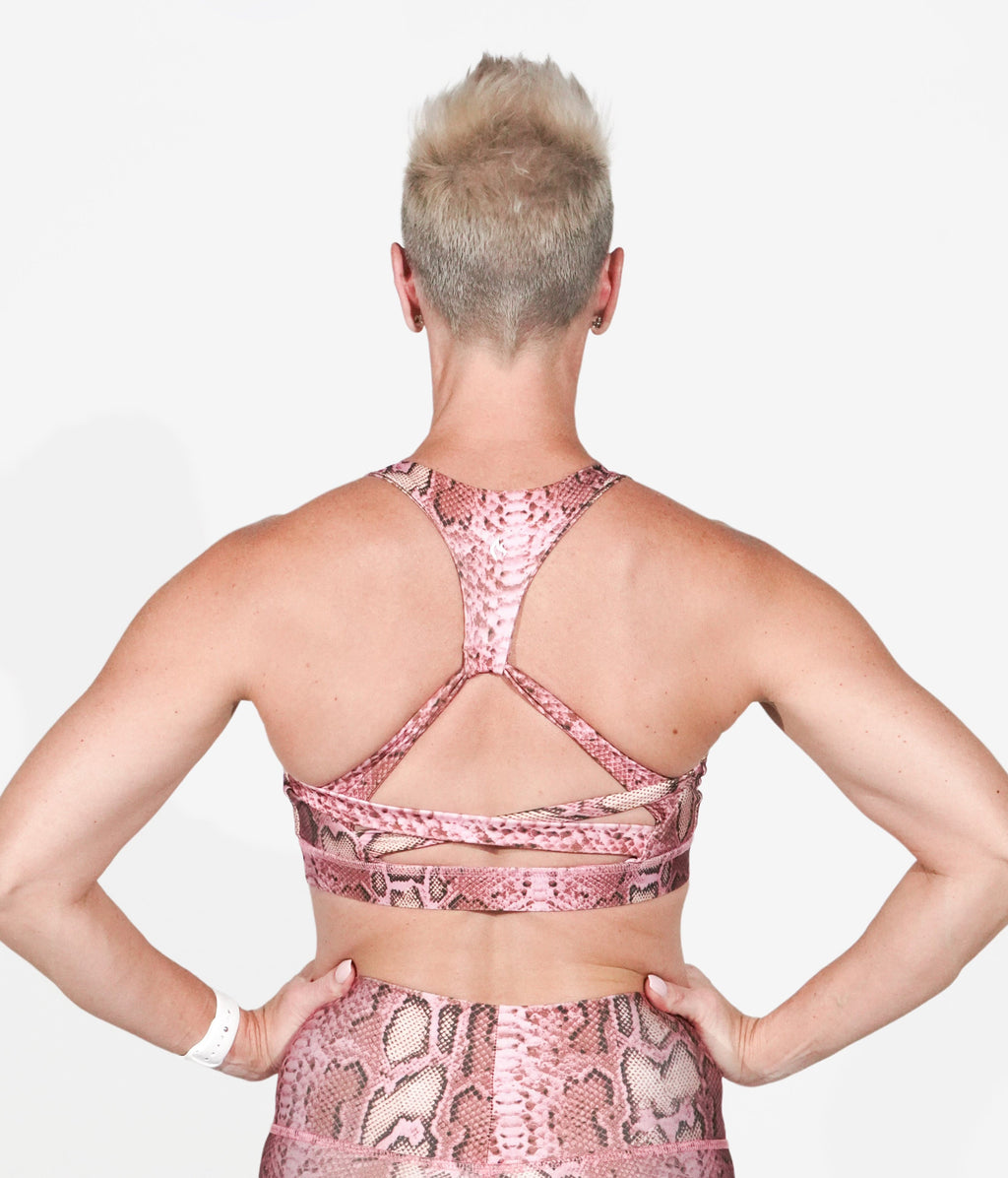 A woman wearing the Oh So Ssssassy! Bra from NoorFit.