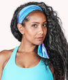 Image of a woman wearing the High Vibes Tie Headband from NoorFit.