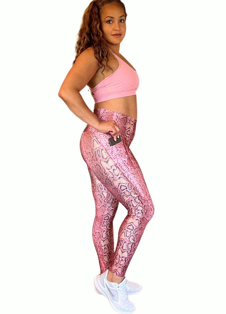KORAL Womens Pink Stretch Pocketed Animal Print Active Wear Skinny Leggings  M レディース 激安大特価！ - 靴下・レッグウェア