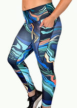 Luxe Marble Blue Green Pocket Legging